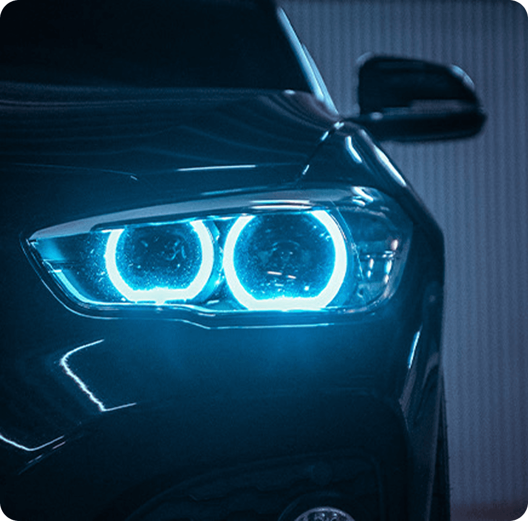 European car headlight retrofit close-up